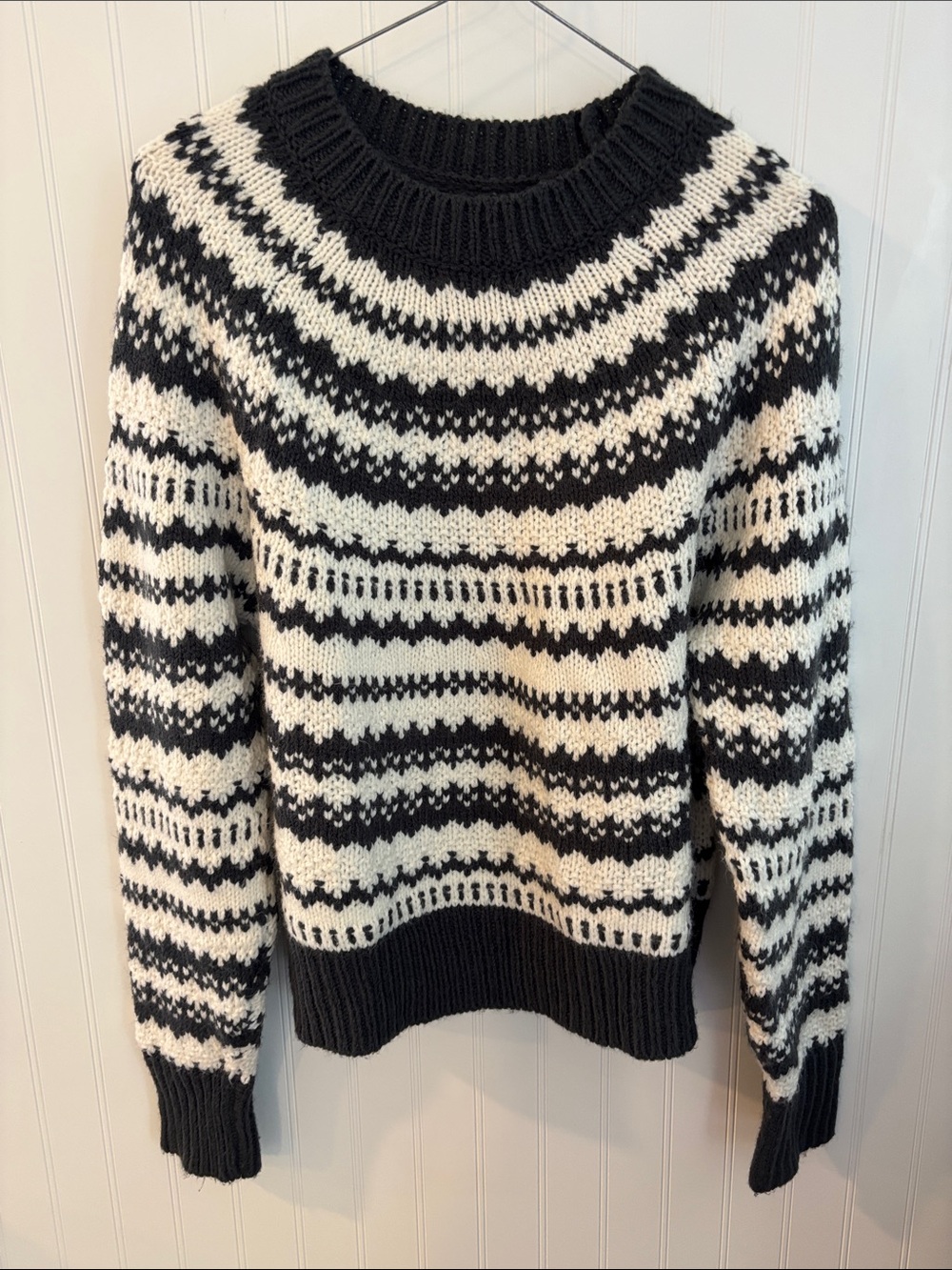 American Eagle Outfitters Black & White Fair Isle Crewneck Sweater